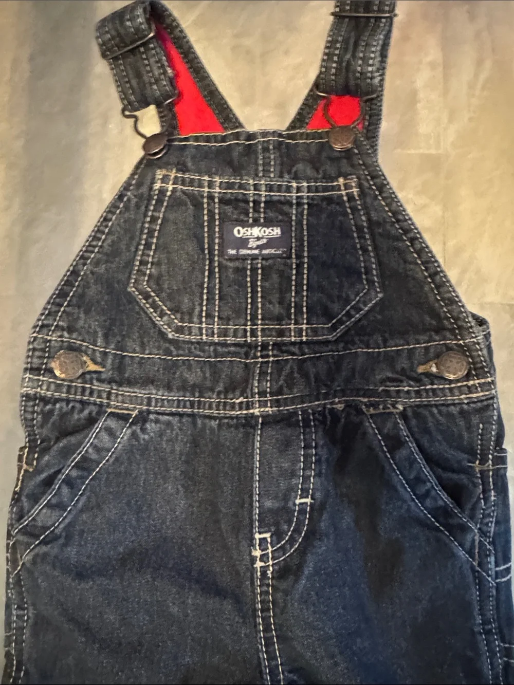OshKosh B'gosh Dark Blue Denim Overalls with Red Accent